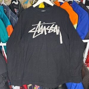 Vintage Stüssy Black Long Sleeve Faded T-Shirt size Medium